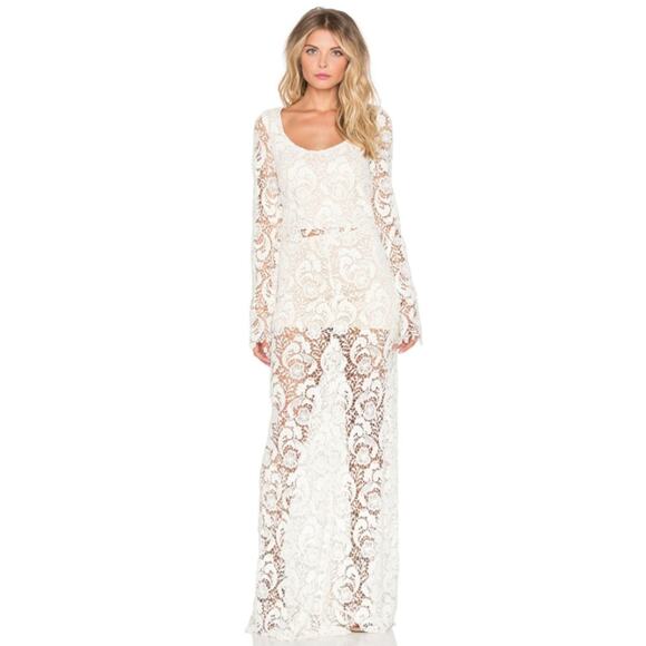 WINSTON WHITE Laredo Lace Overlay Top & Skirt Scoop Neck Open Back Size M Medium - Picture 1 of 12